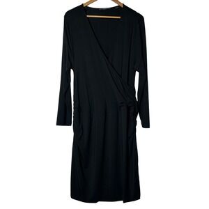 Tart Black Dress Size‎ 1X Long Sleeve Wrap Ruched Midi Plus Stretchy Comfy Knit